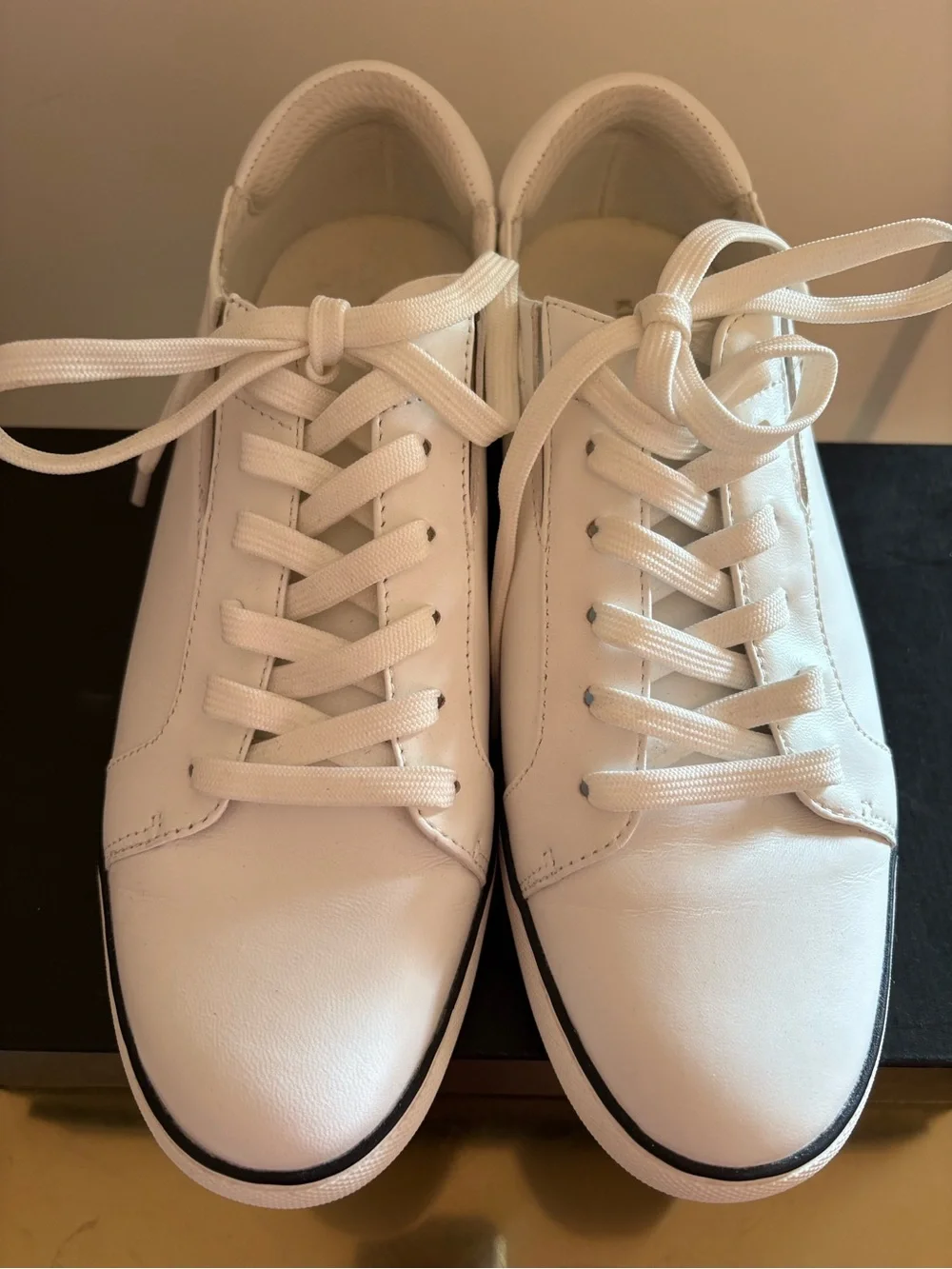 Kenneth Cole White Leather Lace-Up Sneakers with Black Trim